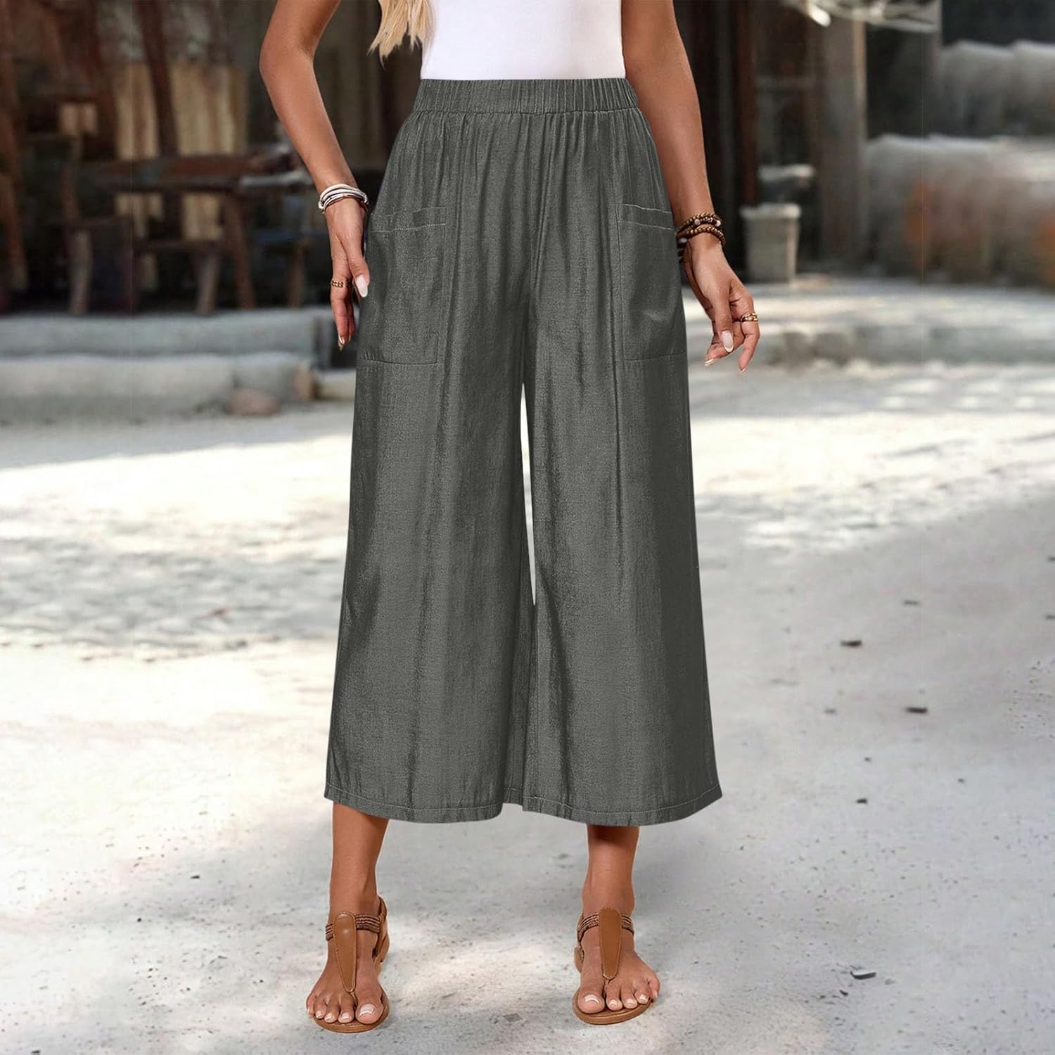 Women's High Waisted Palazzo Pants Wide Leg Casual Work Elegant Capri Pants with Pockets Women Summer Outfits 2026