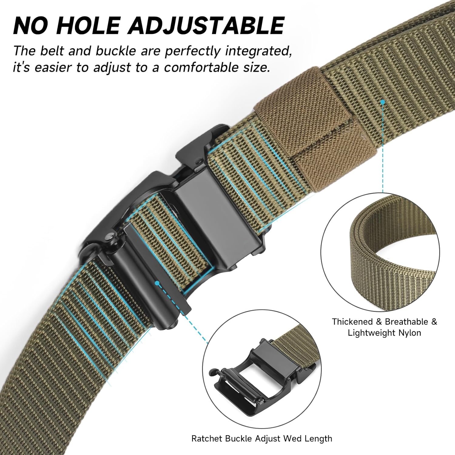 GOIACII Ratchet Tactical Gun Belt for Men Mens Golf Belt 1 3/8" Nylon Web Belt with Automatic Slide Buckle - Image 3