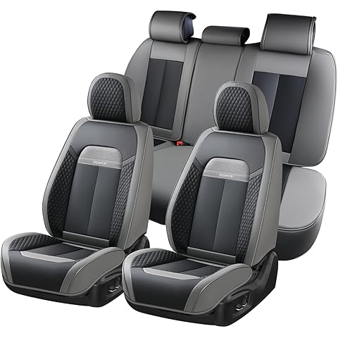 FLORICH Full Set Car Seat Covers 5pcs, Breathable Waterproof Nappa Leather Seat Covers, Gary Seat Covers, Automotive Interior Cover Universal for Cars SUV Truck Sedan - Gary&Black
