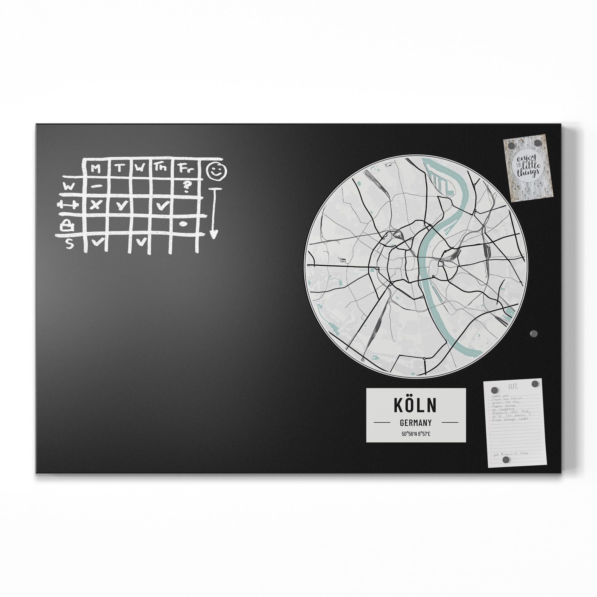 DEQORI Magnetyczna tablica do pisania kredą z nadrukiem UV | motyw "mapa miasta Kolonia" | prostokątna tablica kredowa do pisania – dekoracja ścienna do kuchni, korytarza, pokoju dziecięcego i biura
