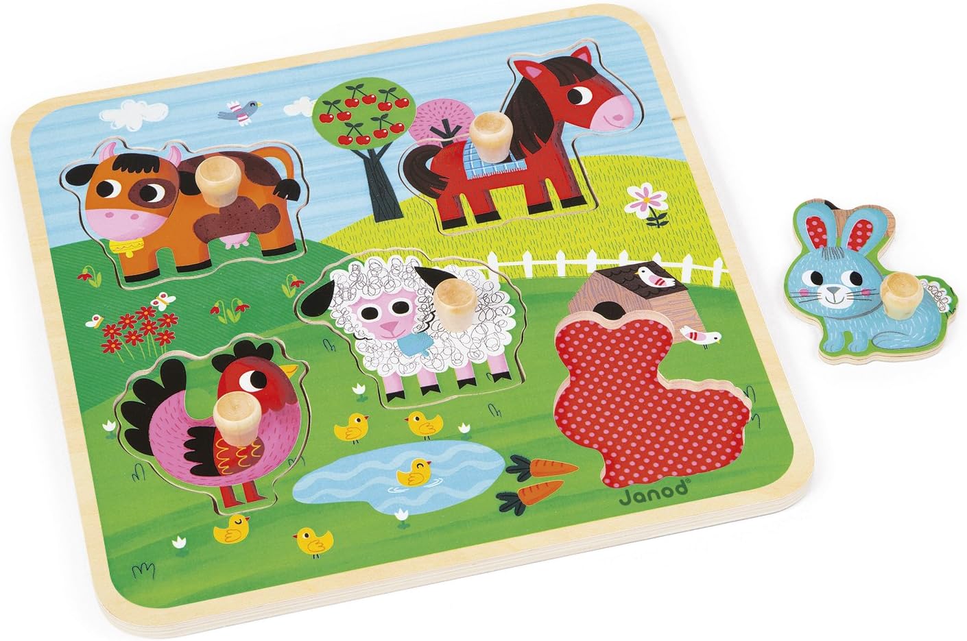 Janod J Puzzle A Tenons 5 Pieces Ferme Du Bonheur Bois Amazon Fr Jeux Et Jouets