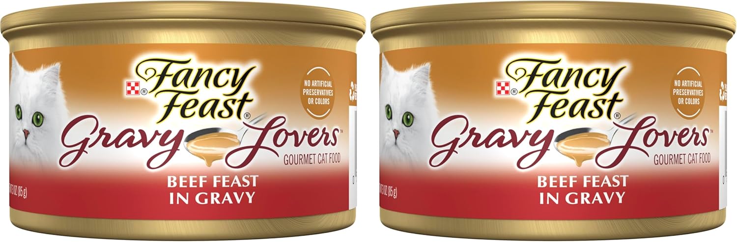 Fancy Feast Purina Gravy Lovers Beef Feast Grilled Gourmet Cat Food in Wet Cat Food Gravy - (Pack of 48) 3 oz. Cans