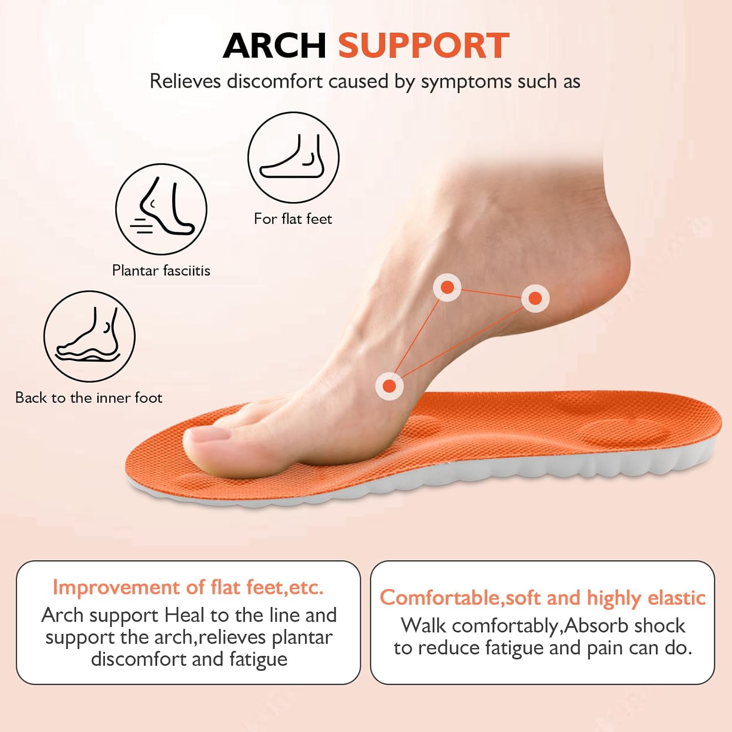 4D Cloud Insoles for Men Women,Memory Foam Super Soft, Relieve Foot Pain,Day-Long Comfort,Anti-Fatigue & Shock Absorption (Orange, Men 6-7/Women 8-9) - Image 4