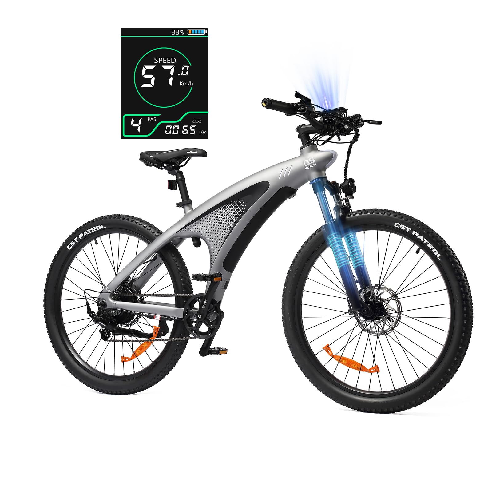 HX Q5 Electric Bicycle, Detachable Battery 48V 20Ah, Adult Electric Motorcycle, Atmosphere Light, Range 50-120KM, 7 Speed System, LCD Digital Display, Electric Bike Double Disc Brakes