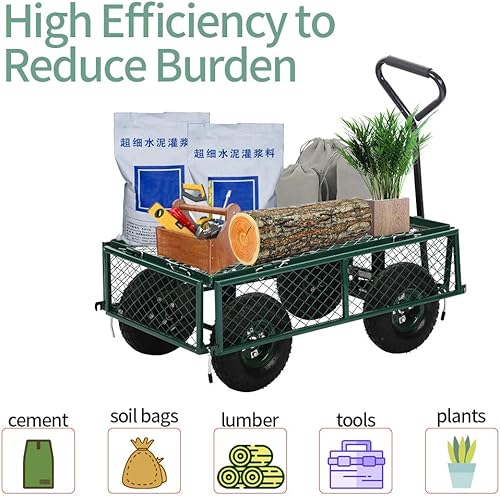 Miniatura 5 de Carrito de jardín con marco de acero resistente y neumáticos de 11 pulgadas, capacidad de peso de 400 libras, carretilla utilitaria de alta
