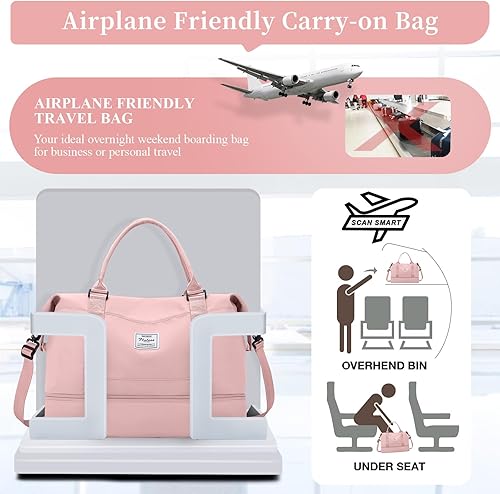 Miniatura 8 de Bolsa de fin de semana para mujer, bolso de viaje para artículos personales con compartimento para calzado, bolso marinero de viaje con bolsa de