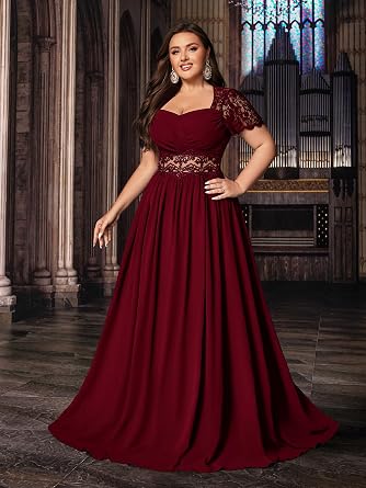 Women Lace Plus Size Bridesmaid Dress A line Wedding Guest Formal Maxi Dress Elegant Prom Evening Party Cocktail Gown