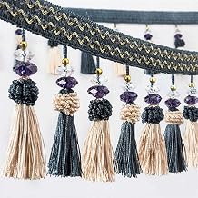 Yalulu 4 Yards Braided Hanging Crystal Beads Tassel Fringe Trim Fabric Ribbon Trimming DIY Craft Sewing Accessory for Home Curtain Table Decoration Deep Blue