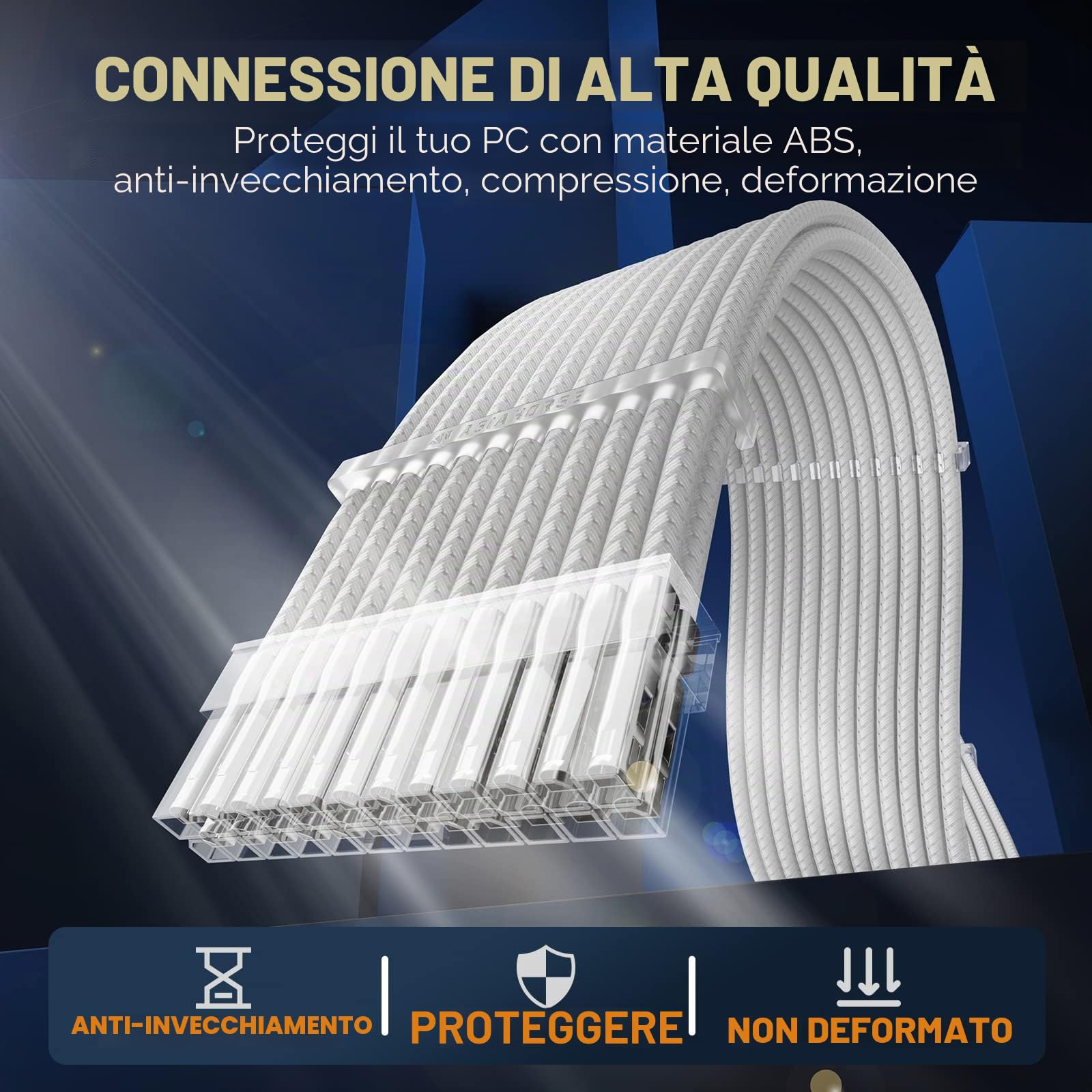 AsiaHorse Cavo di prolunga di alimentazione da 16 AWG con spina trasparente, 1 x 24 pin M/B/2 x 8 pin (4 + 4) EPS, 3 x 8 pin (6 + 2) PCI-E 30 cm bianco