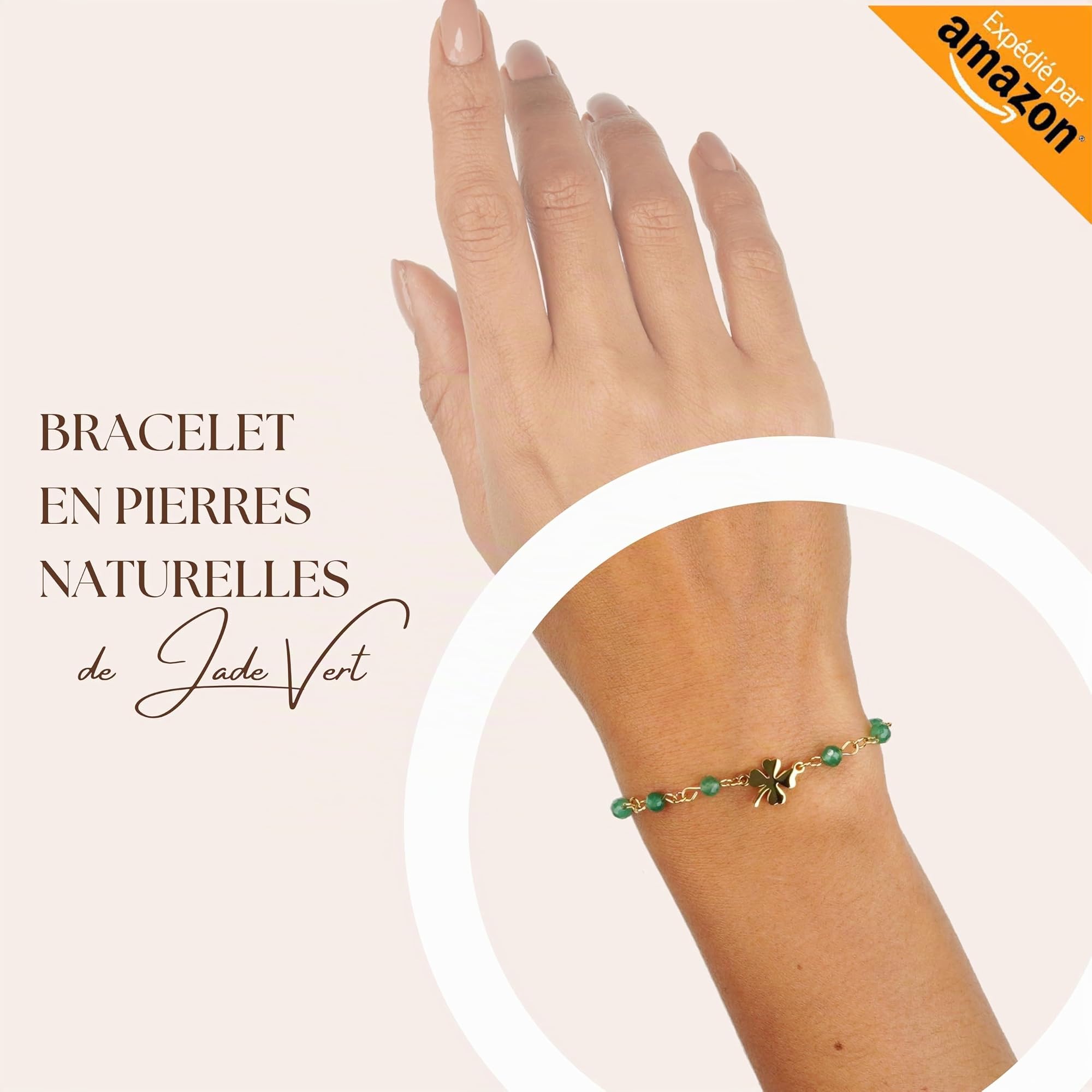 TILOVE - Bracelet Femme en Pierre Naturelle – Pierre de Lithothérapie, Chakra et Bien-Être – Trèfle Porte-Bonheur en Acier Inoxydable – Conçu en France – Idée Cadeau Fête des Mères