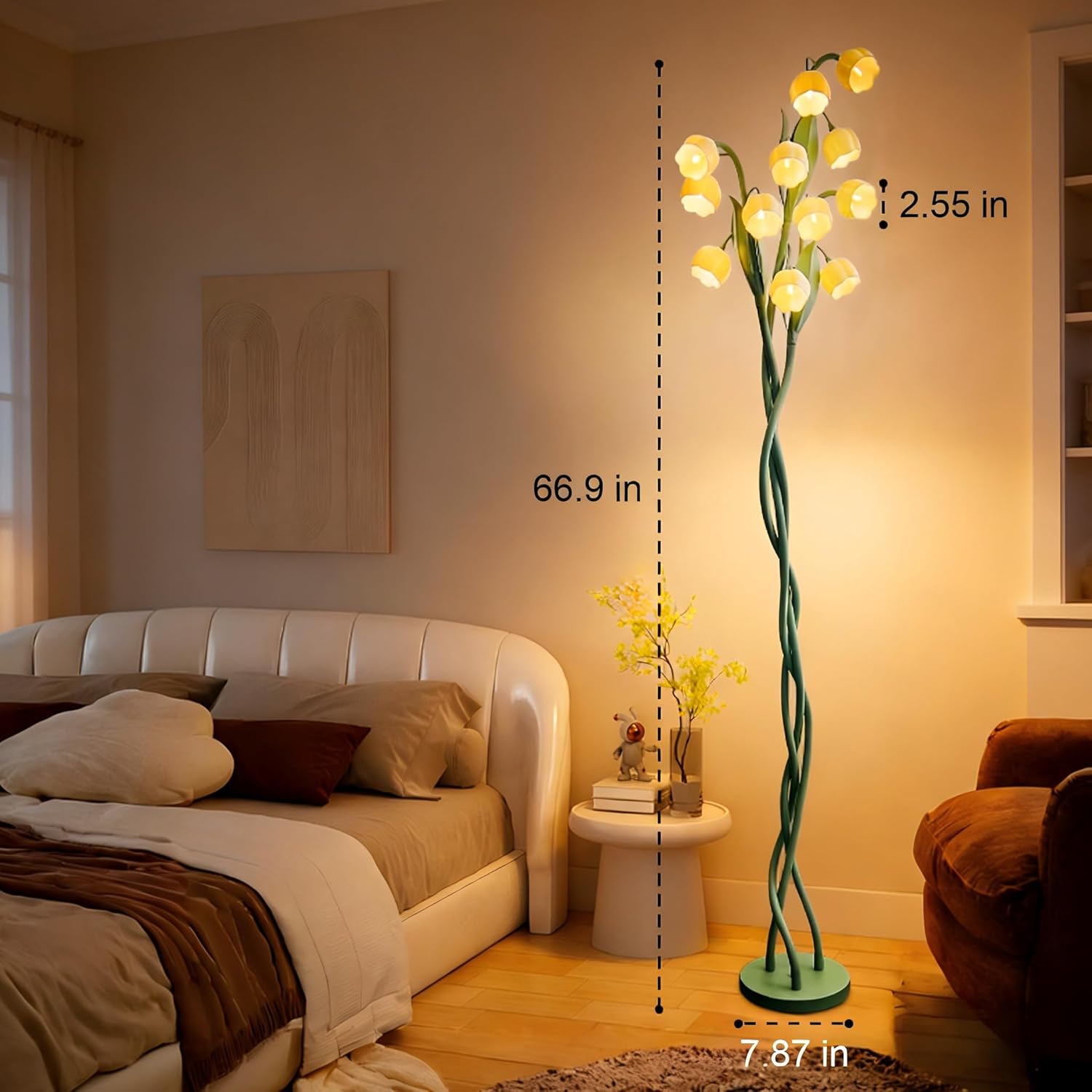 12-Light Lily of the Valley Floor Lamp, 69” Tall Decorative Standing Lamp with Flexible Gooseneck Branches, Warm LED Corner Light for Living Room, Bedroom, Reading Nook & Home Décor