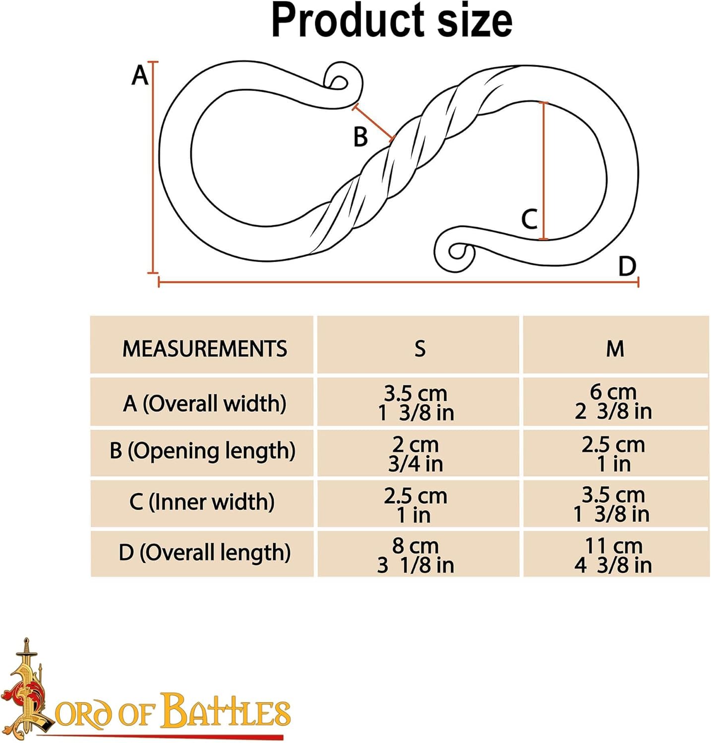 Lord of Battles Viking Iron S Shaped Hook Set Iron Hanging Cooking Stand Camping Accessory Hand Forged Black Finish Functional Accessory Reenactments (10, 4.3 cm)