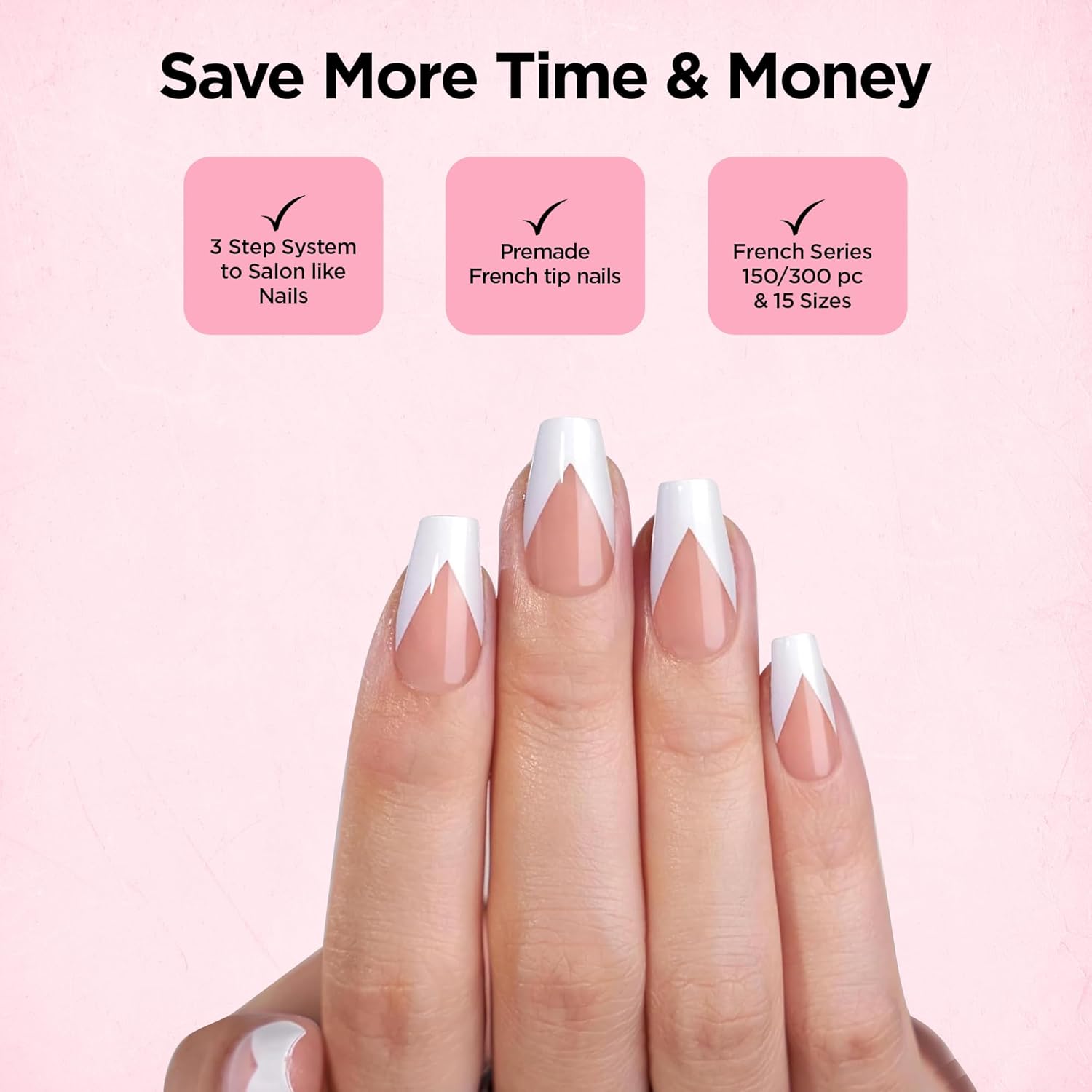 French Tip Press On Nails V Shaped Design - Enhance Your Look with Elegance White French Tip Nails - Natural Soft Gel, 15 Sizes 150/PCS Fake Nails Kit