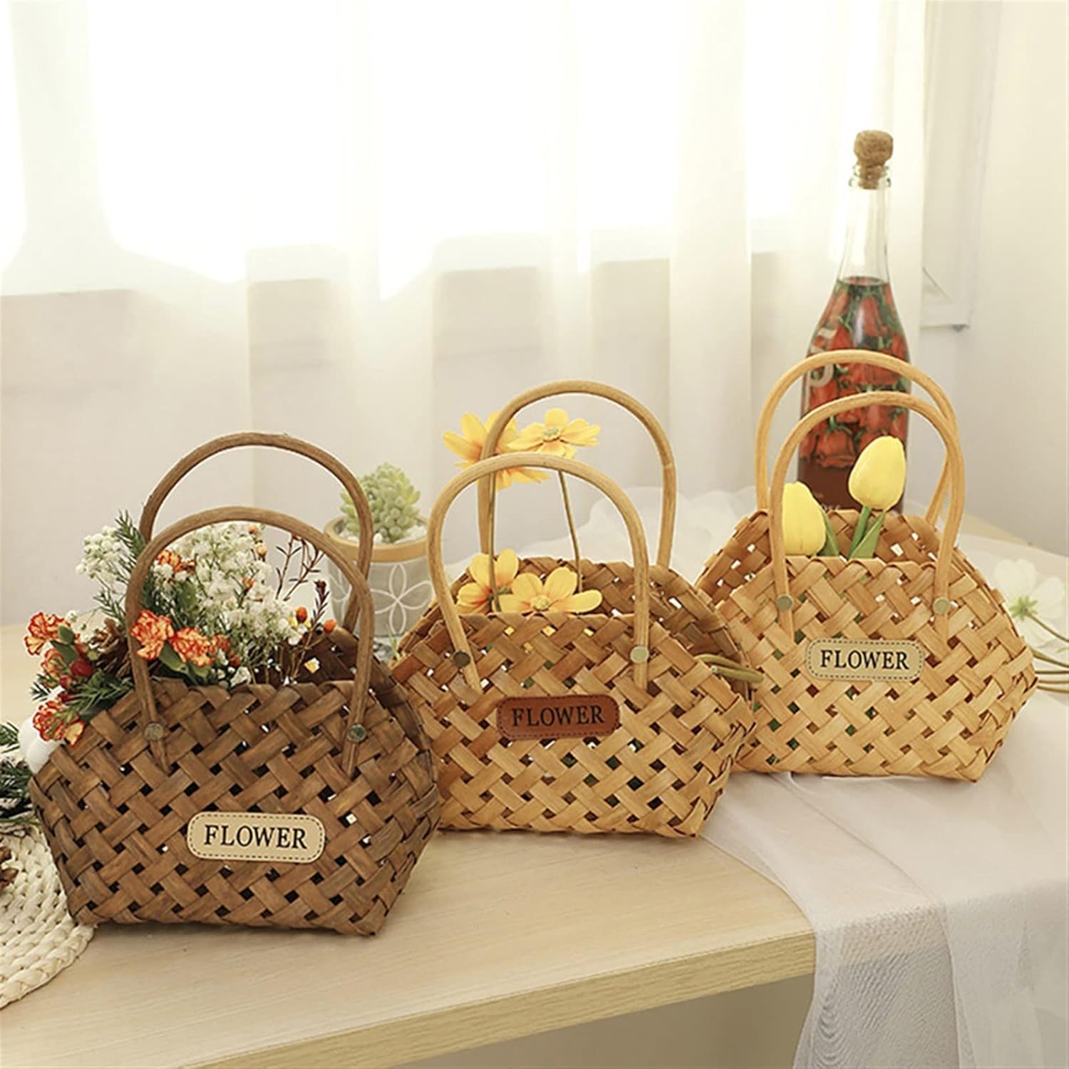 Picnic Basket Basket Wicker Baskets for Flowers Wicker Baskets Decorative Flower Basket for Picnic (Color : 02) (2)