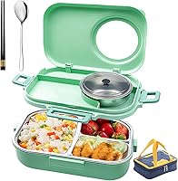 Vista 1 de Lonchera Bento de 3 compartimentos con cuenco de sopa, bolsa de almuerzo aislada y utensilios portátiles, recipientes de almuerzo de cámara de acero