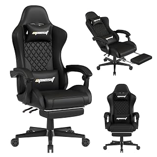 Gaming Chair,Ergonomic Computer Chairs for Adults with Footrest, PU Leather Office Chair with Adjustable Lumbar Support & Pocket Spring Cushion - Heavy Duty 400lb Capacity Gamer Chair(Black) - Amazon product rated Grade A