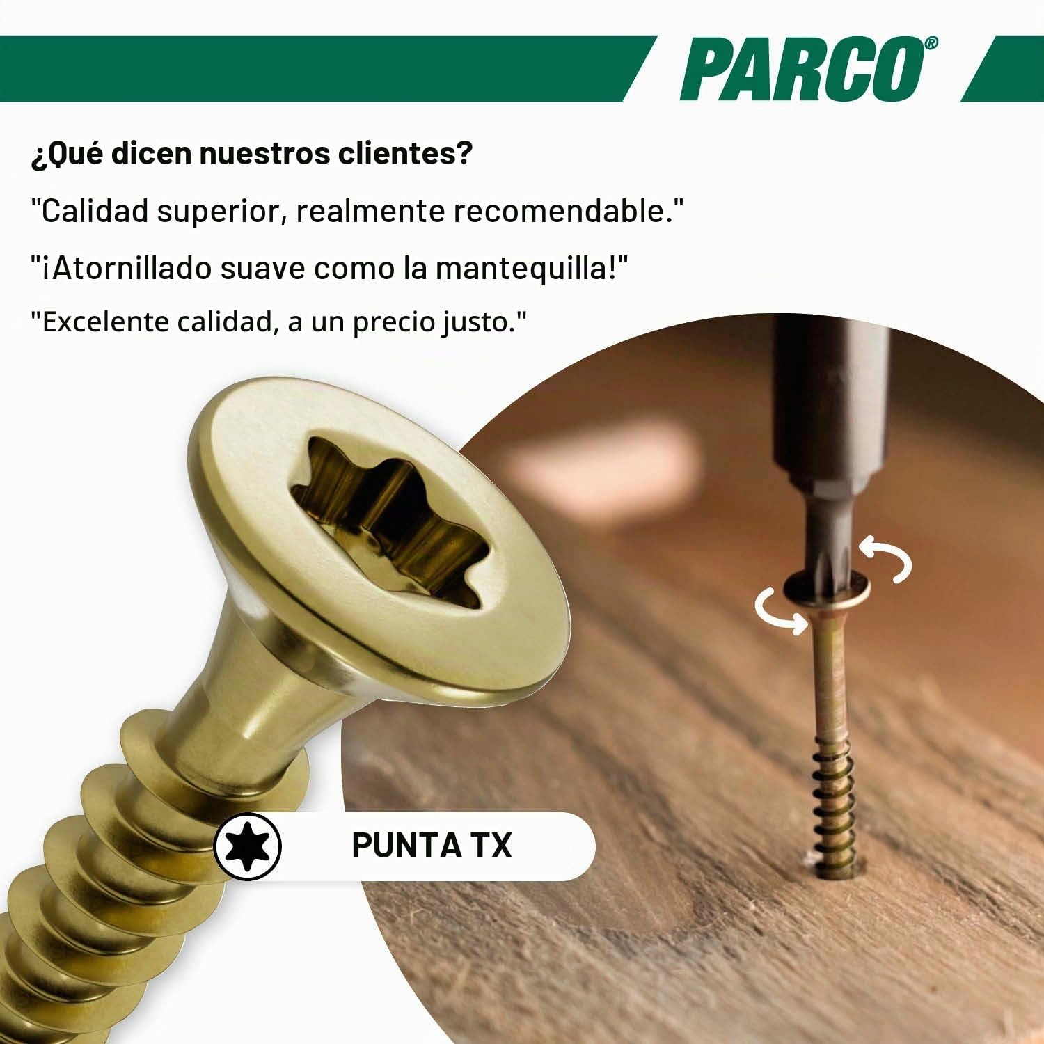 Tornillos tirafondos de cabeza avellanada Torx Parco, surtido de 4900 piezas, amarillo galvanizado + puntas Torx 890P109