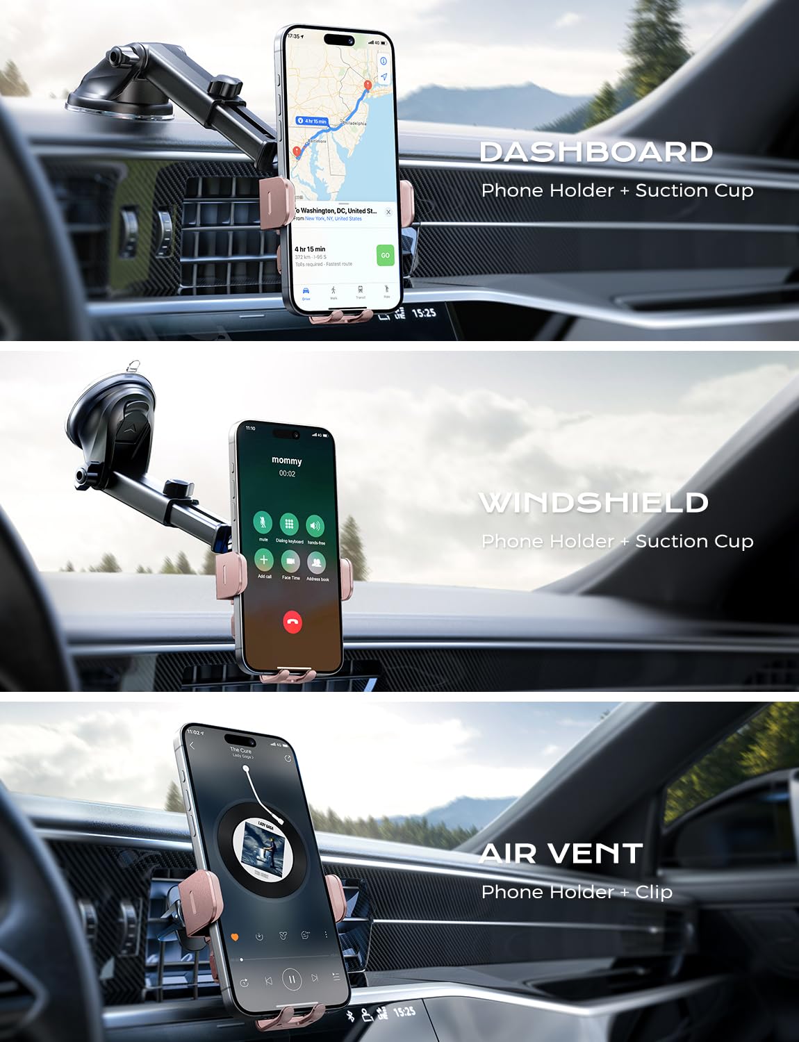 CHGeek Wireless Car Charger, 15W Fast Charging Auto Clamping Car Charger Phone Mount Phone Holder fit for iPhone 15 14 13 12 11 Pro Max Xs, Samsung Galaxy S24 Ultra S23 S22 S21, S20, S10+, Pink