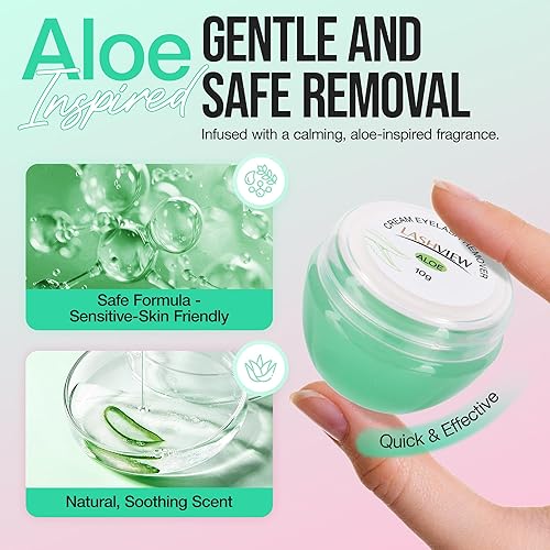 Miniatura 2 de LASHVIEW Crema removedor de extensiones de pestañas, fórmula suave de aloe vera, kit de eliminación de pestañas con parches para los ojos e hisopos