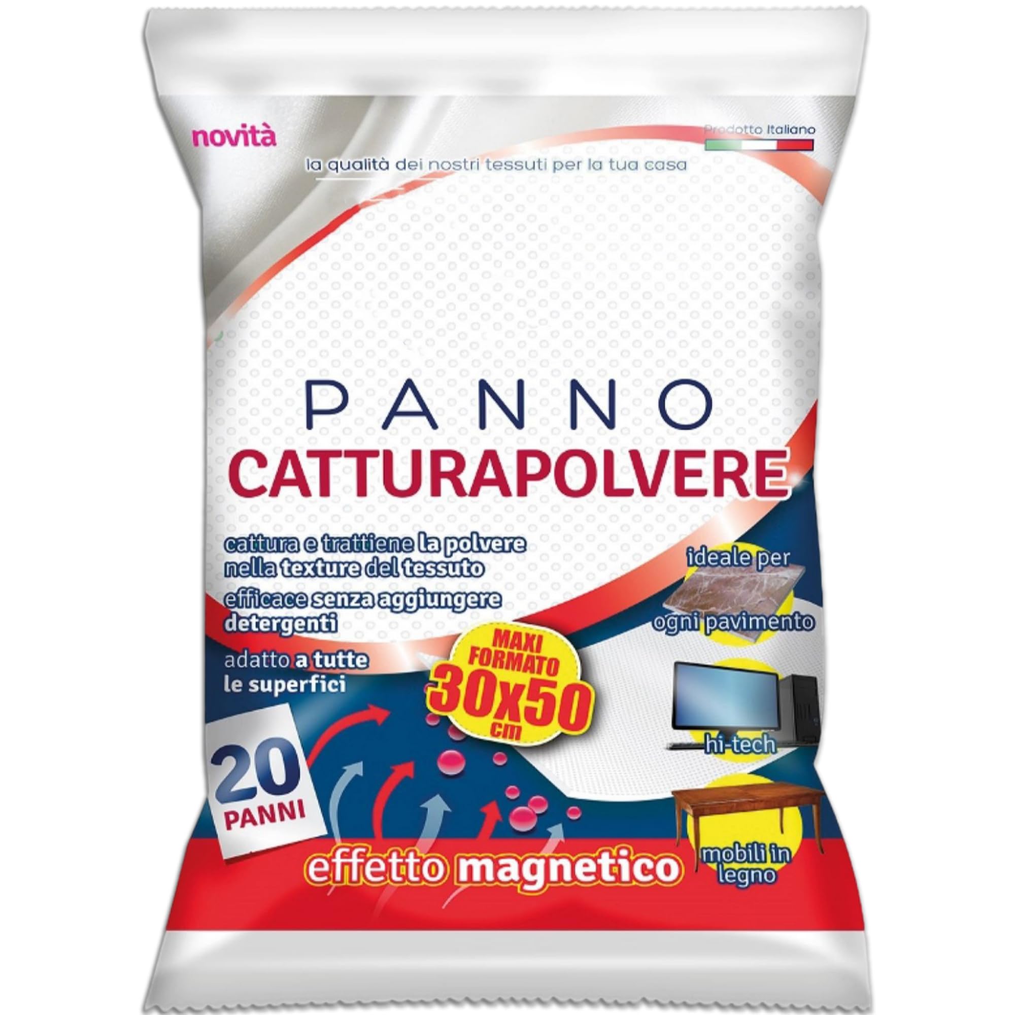 Sicignano | Paños atrapa-polvo 30 x 50 cm Maxi formato – 10 paquetes de 20 unidades, efecto magnético, eficaces sin detergentes, para todas las superficies, suelos, muebles de madera, Hi-Tech
