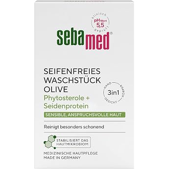 Sebamed Soap-free wash piece, olive, 150 g, for daily soap-free cleansing of sensitive, demanding skin, cleans particularly g