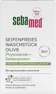 Sebamed seifenfreies Waschstück Olive 150 g, für die tägliche seifenfreie Reinigung sensibler, anspruchsvoller Haut, reinigt besonders schonend, zur Hand-, Gesichts- und Körperreinigung geeignet