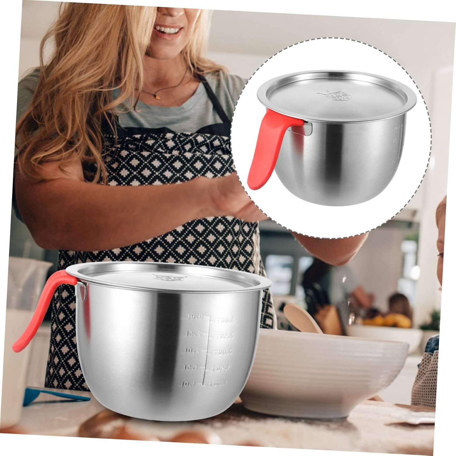 KICHOUSE Stainless Steel Mixing Bowl with Lid Food-grade Deep Mixing Basin for Baking and Cooking for Salad Noodle Egg Whipping and More Diameter