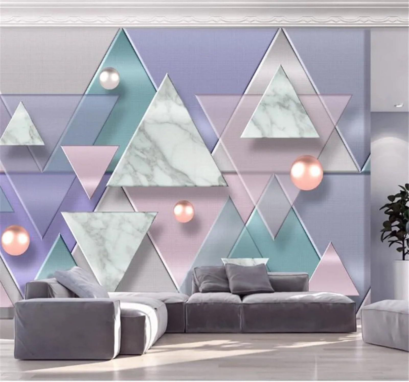 Tzxztt 350Cm×256Cm(B×H) Minimalist Three Dimensional Colourful Geometric Faux Marble Modern 3D Wallpaper Premium Textured Silk Neutral Tones Material Ideal For Living Room Bedroom-350Cm×256Cm