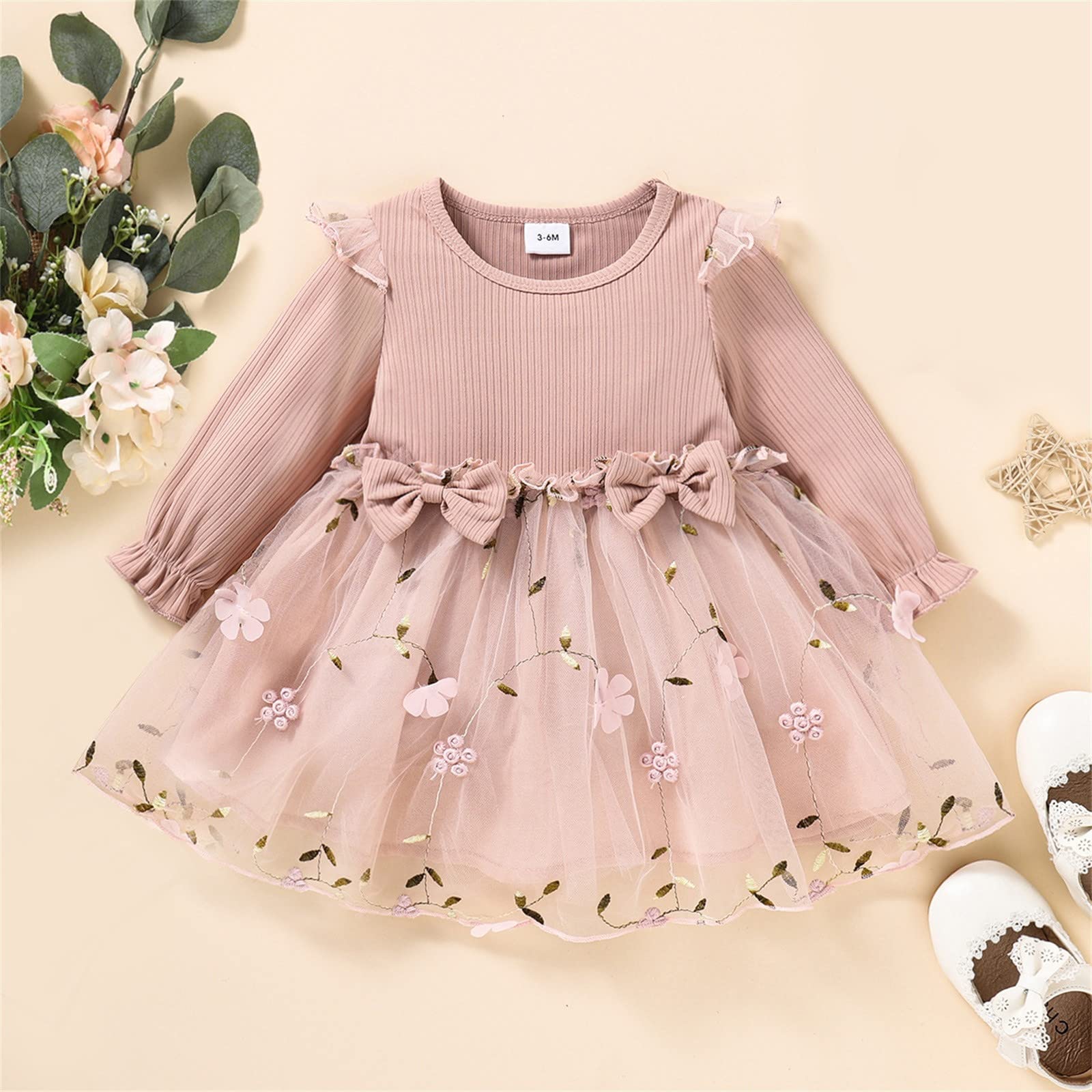 Amazon.com: Girls Vintage Dress Kids Toddler Infant Newborn Baby Long  Ruffled Sleeve Ribbed Bowknot Tulle Dress Princess Dresses (Red, 3-6  Months) : Sports & Outdoors
