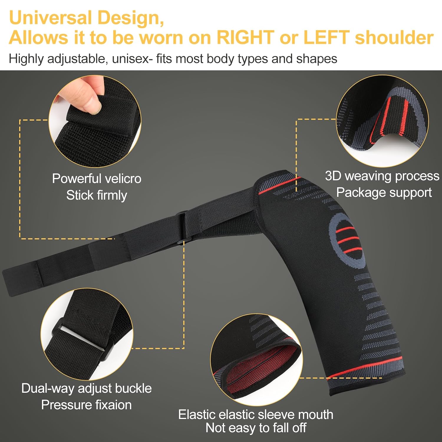 Rotator Cuff Shoulder Brace for Men and Women, Adjustable Shoulder Compression Sleeve with Replacement Strap, Breathable Shoulder Immobilizer Brace for Rotator Cuff Pain Relief, Fits Left/Right Arm