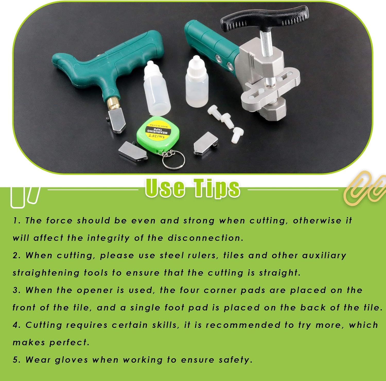 Keadic Glass Tile Cutter Tool Kit, Glass Breaking Pliers, Tile Cutter Hand Tools Set with 6mm Alloy Steel Blades, Spacers, Special Oil Bottles Tape Measure & Cut-resistant Gloves