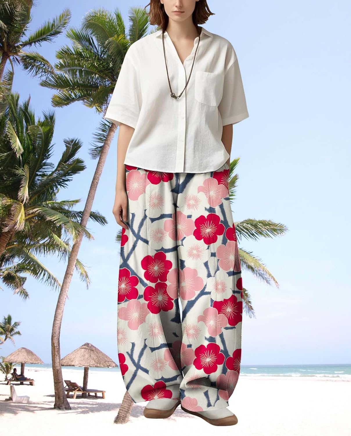 Boho Casual Pants for Women 2025 Summer Floral Printed Wide Leg High Waist Loose Trousers Yoga Comfy Lounge Pant