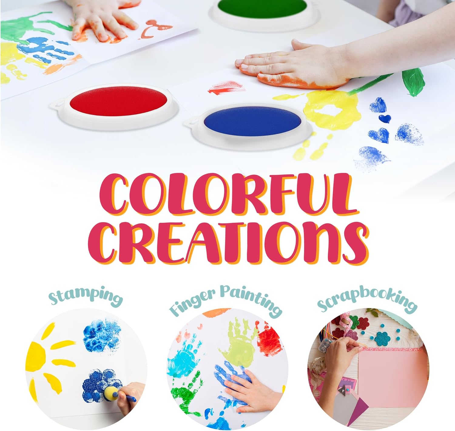8 Pc Large Ink Pads for Kids - Washable Ink Pads for Kids - Hand/Handprint/Footprint Size - Washable Stamp Pads Kids Non Toxic Ink Pads for Stamps, Crafting, Finger Paint, Card Making, Gift for Kids