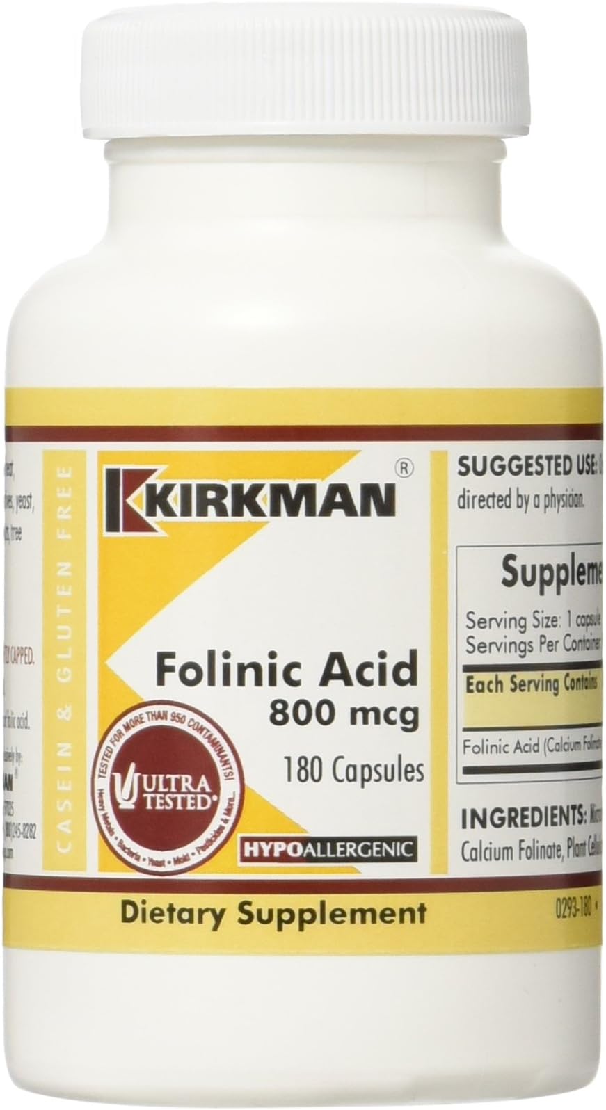 Kirkman - Folinic Acid 800 Mcg. 180 Vegetarian Capsules 144794
