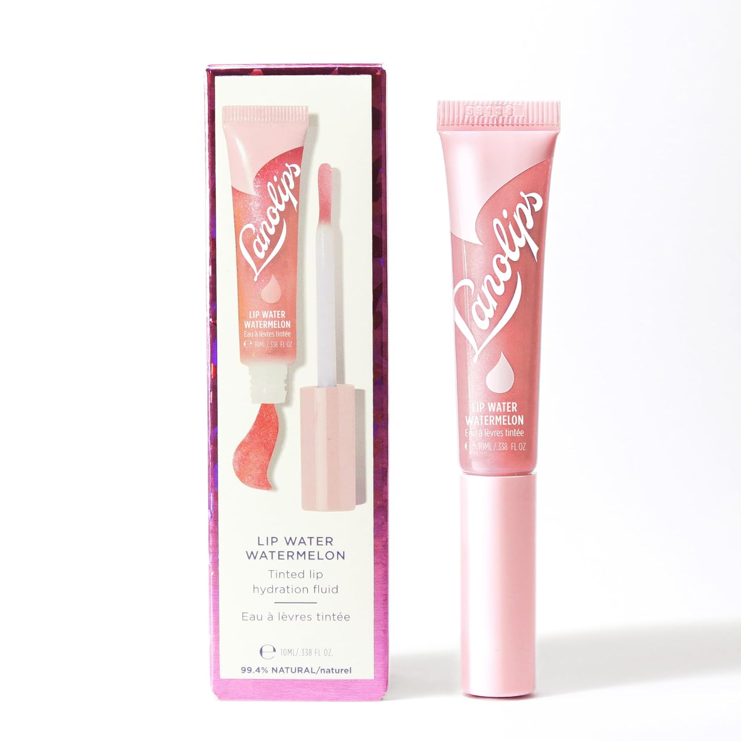 Lanolips Lanolin Lip Water Watermelon - Clear Gloss Serum - Hyaluronic Acid Lip Balm and Shimmer for a Hydrated Glow - Lanolin Oil Moisturizer for Dry, Cracked Skin (10ml / 0.34 fl oz)