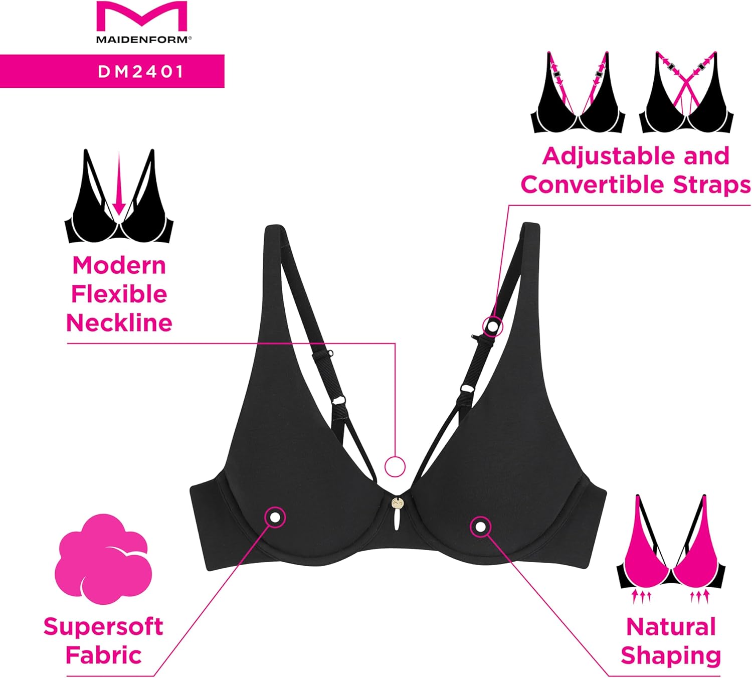 Maidenform Womens Underwire Bra, Everyday Luxe Full Coverage Bra, Convertible Underwire Bra - Image 6