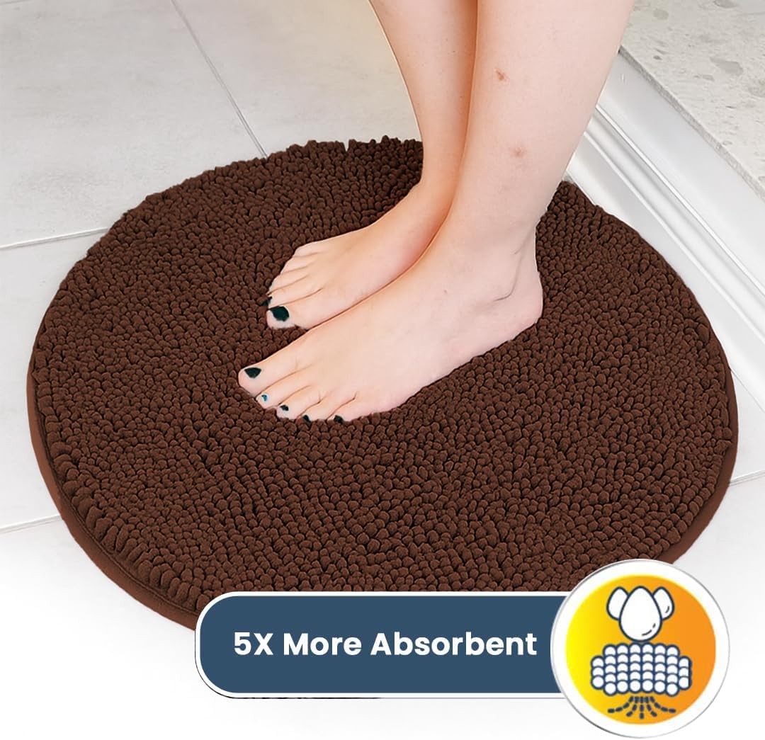 Muddy Mat® Shown on TV – Super Absorbent Microfiber Dog Door Mat for Muddy Paws, Non-Slip Washable Pet Rug, Quick Dry Chenille Entryway Carpet, Machine Washable Indoor Outdoor Mat, Brown Round 6ft