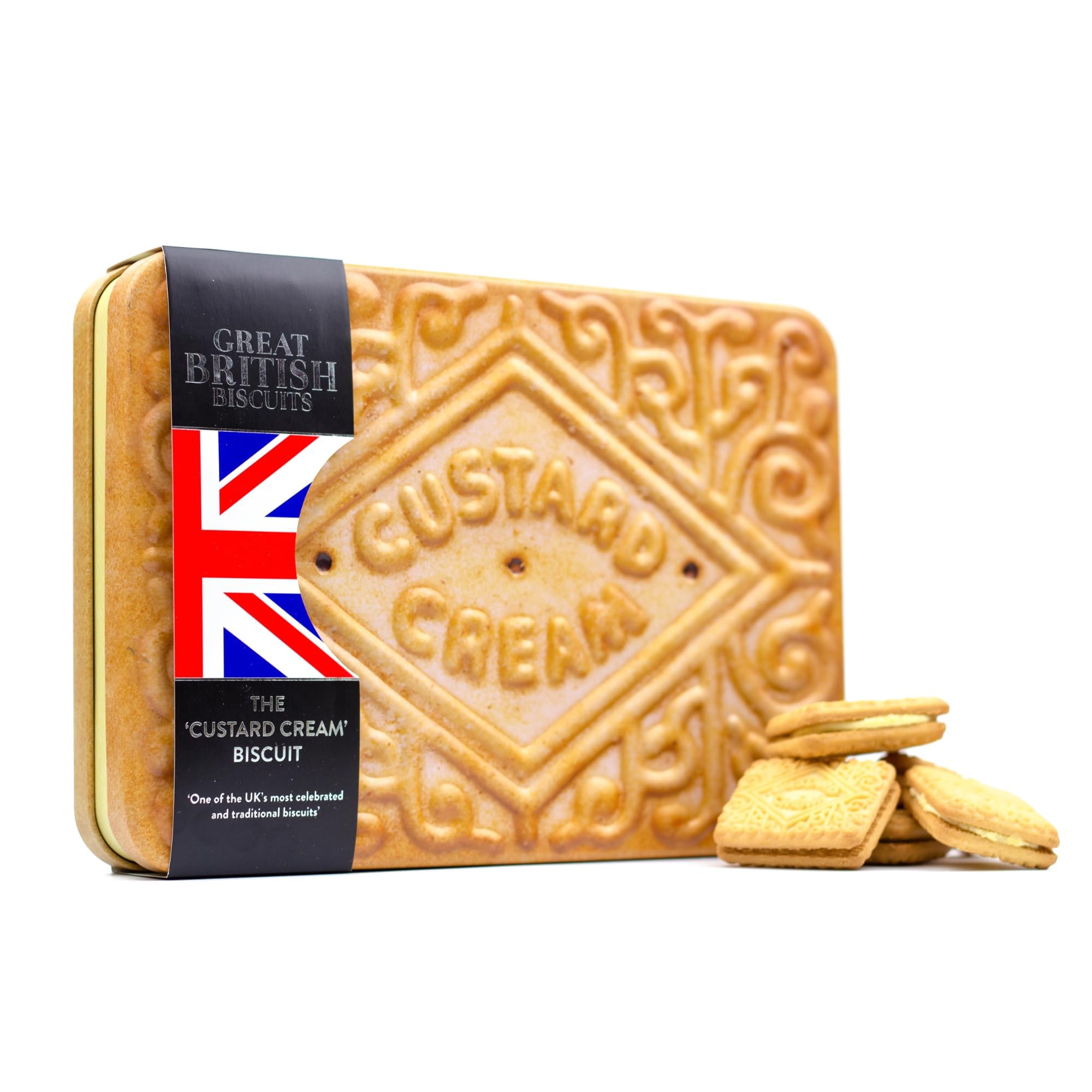 Giant Custard Cream Biscuits Gift Set - Novelty Biscuit Tin, Family Treat Box with Luxury Snack Selection for Sharing - British Fathers Day Gift Ideas for Dads, Birthday Hamper Tins 450g