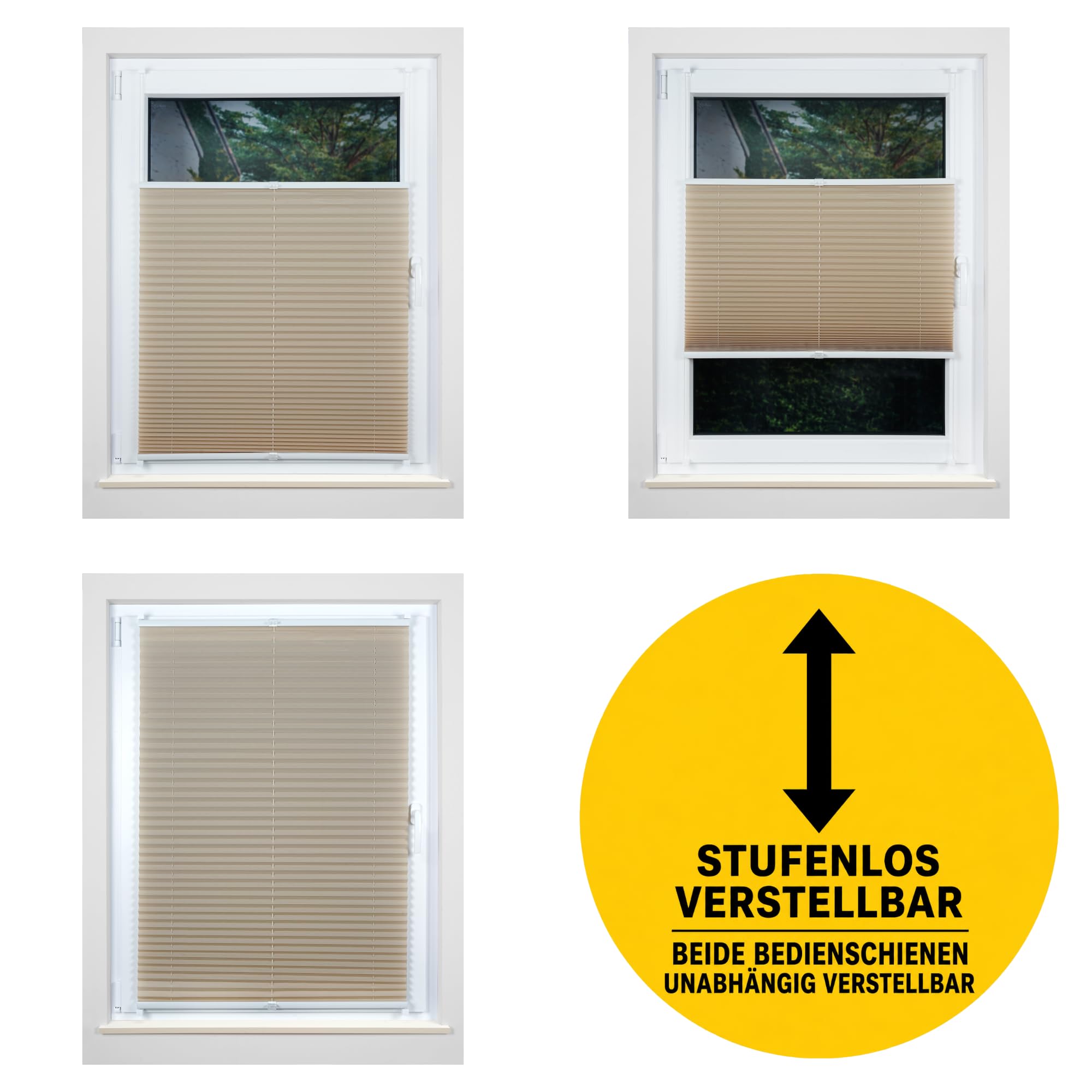 Plissee ohne Bohren 120x130 cm beige | Blickdicht, Sichtschutz für Fenster & Tür | Easy-to-fix