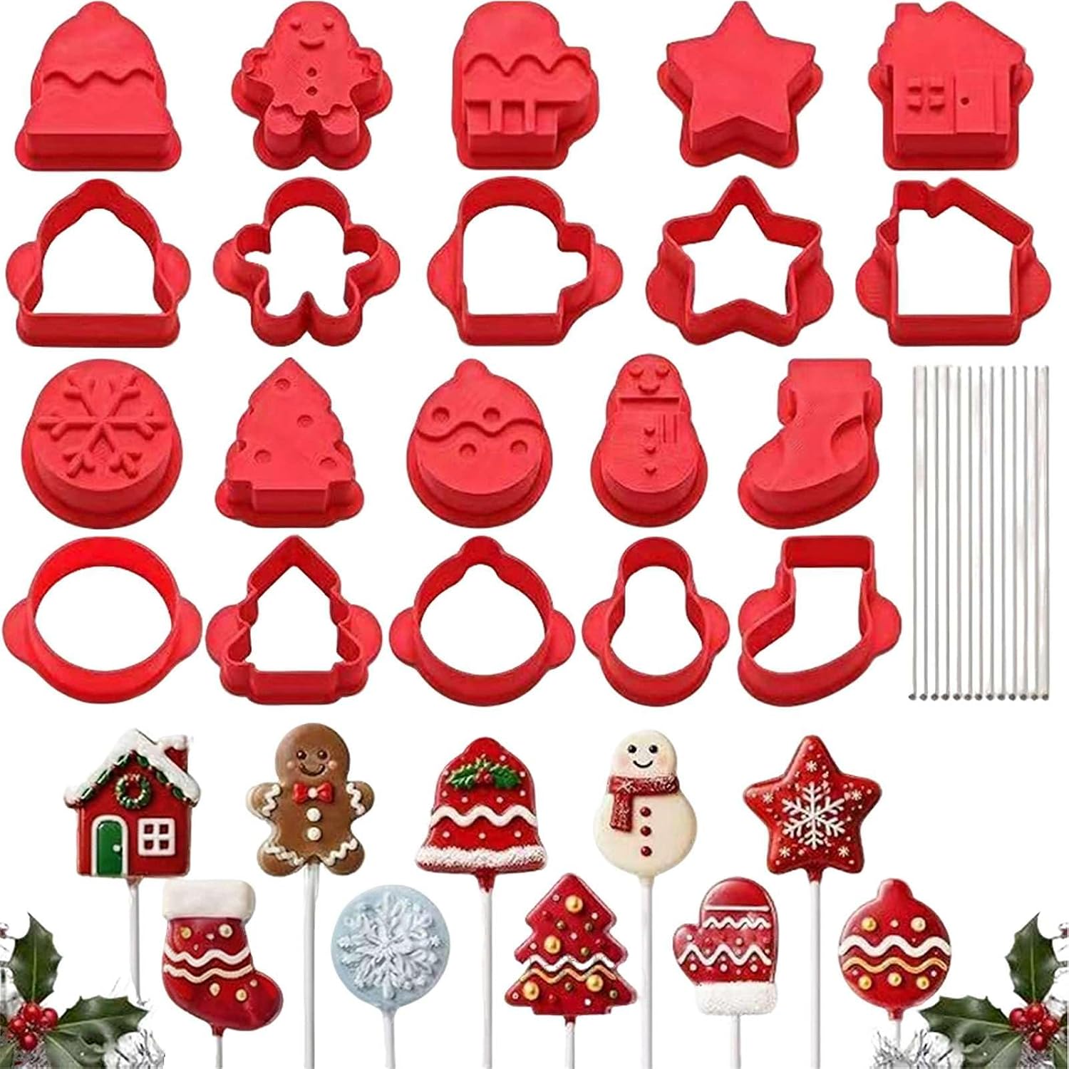 Christmas Cookie Popsicle Mold Set 10 Shapes with 100 Sticks Baking Kit
