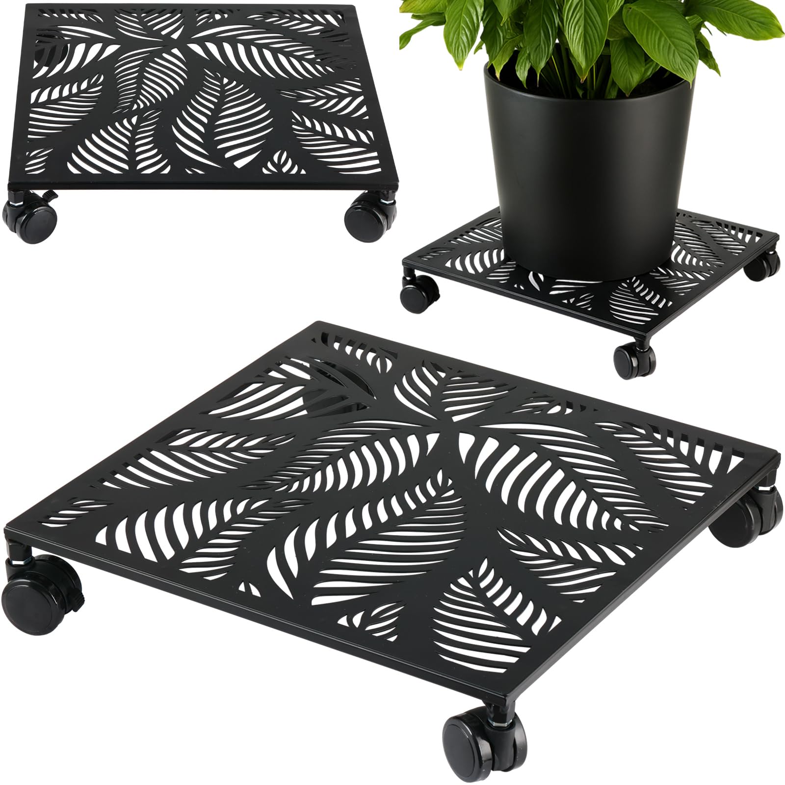 Panier carré en métal 30,5 cm à roulettes pour déplacer vos plantes facilement