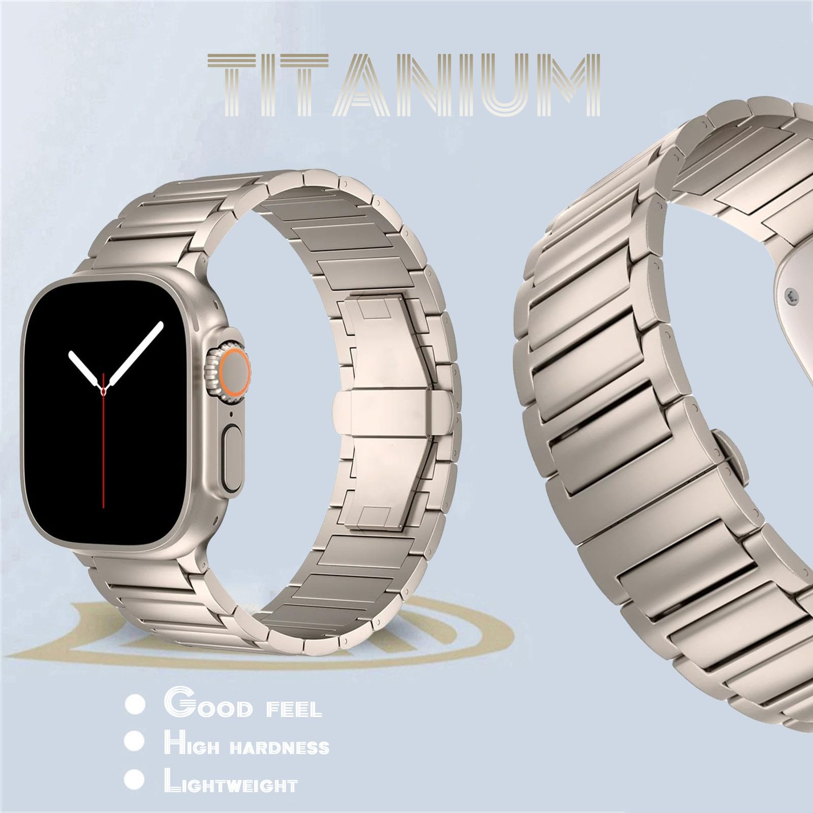 Pasek do zegarka Apple Watch 49 mm, 45 mm, 44 mm, 42 mm, 41 mm, 40 mm, 38 mm, ulepszona klamra motylkowa, tytanowy metalowy pasek do iWatch serii 9, 8, 7, 6, 5, 4, 3, 2, 1, SE, Ultra, 2 Ultra