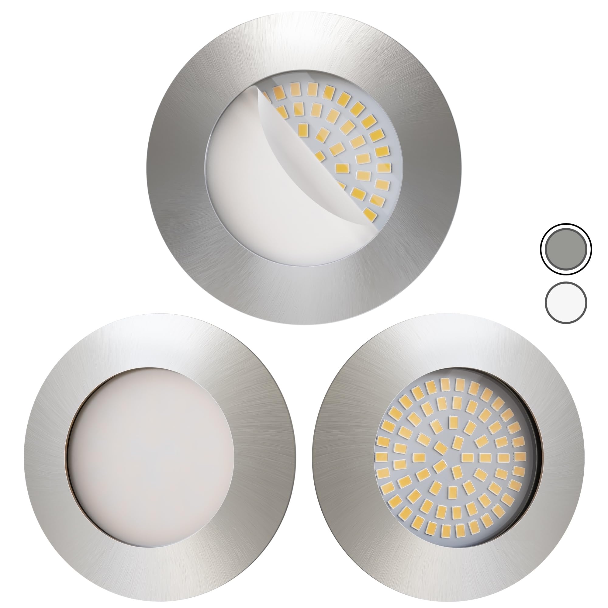 Scandinavian home Set de 3 spots encastrables LED 230V 4,5W blanc chaud 60mm - 70mm I salle de bains I CRI 90 500lm 3000K 68mm I Design en acier inoxydable avec verre dépoli
