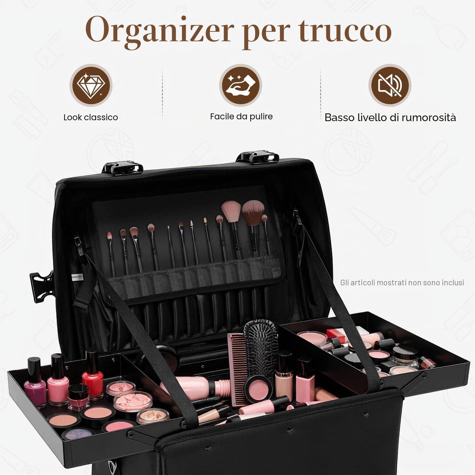 Beauty Case 2 in 1 Professionale Con 8 Cassetti e Ruote, Valigetta per Il Trucco da Pilota, Trolley da Viaggio, Nero, Nylon