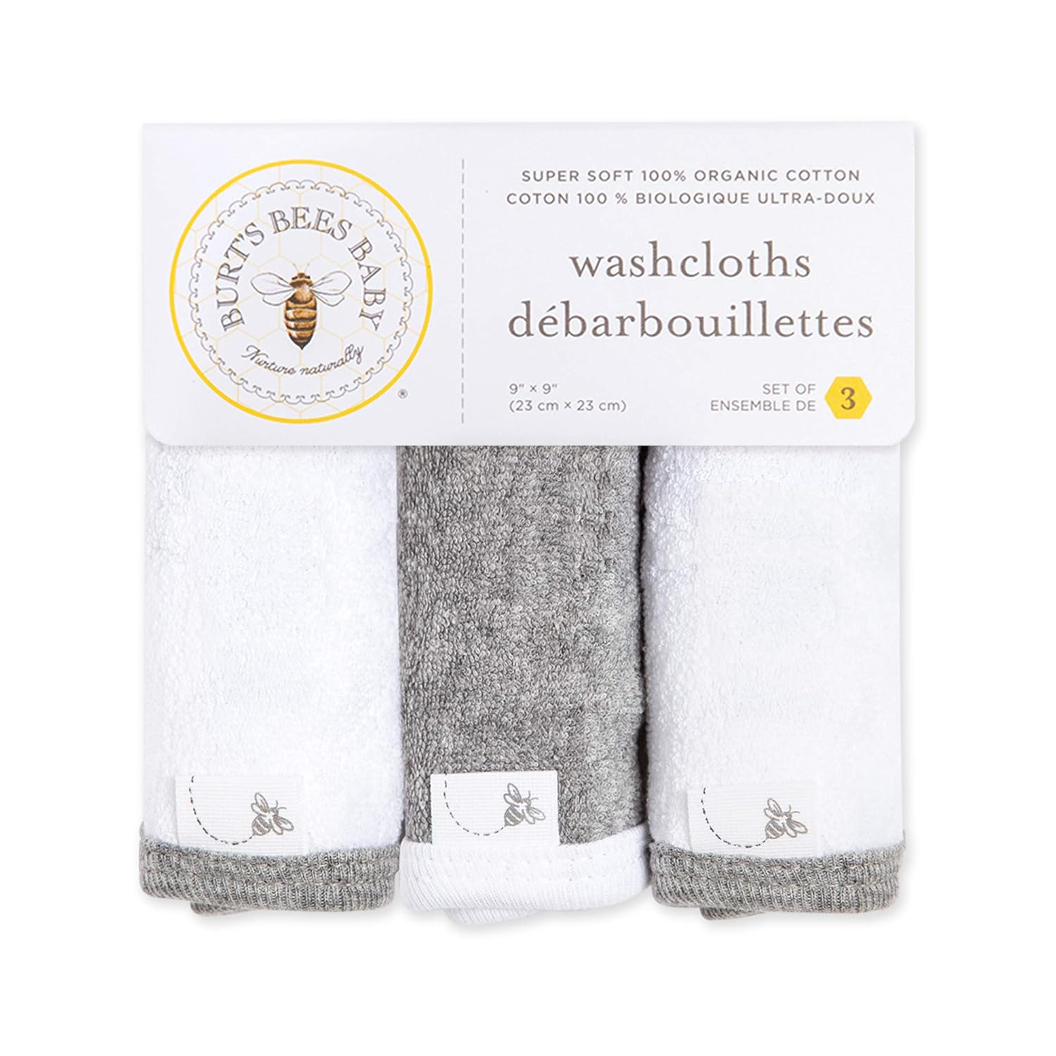 Washcloths, Absorbent Knit Terry, Super Soft 100% Organic Cotton : Baby