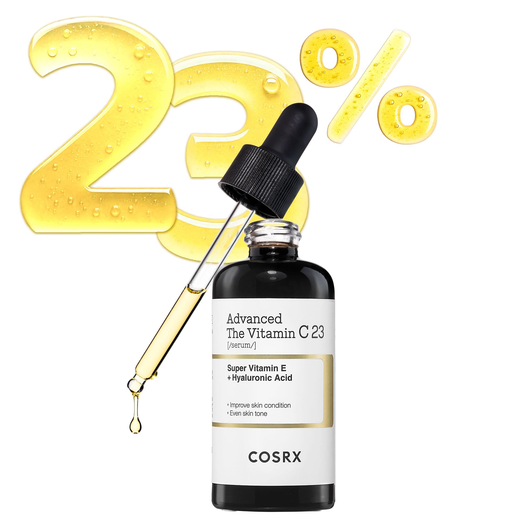 COSRX Vitamin C Serum, Vitamin C 23 Essence, 0.7 fl oz (20 ml), Vitamin C, Pores, Niacinamide, Vitamin E, Hyaluronic Acid, Pores, Hurricaea, Serum, Lotion, Pure Vitamin C, Sensitive Skin, Tested for