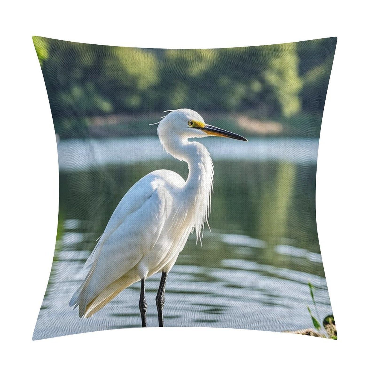 FekiLoot Heron Throw Pillow Cover Soft Square Cushion Case Farmhouse Cushion Cover Decorative Pillow Cover Modern Pillowcase for Sofa Living Room Bed Home Decor 18x18 Inch