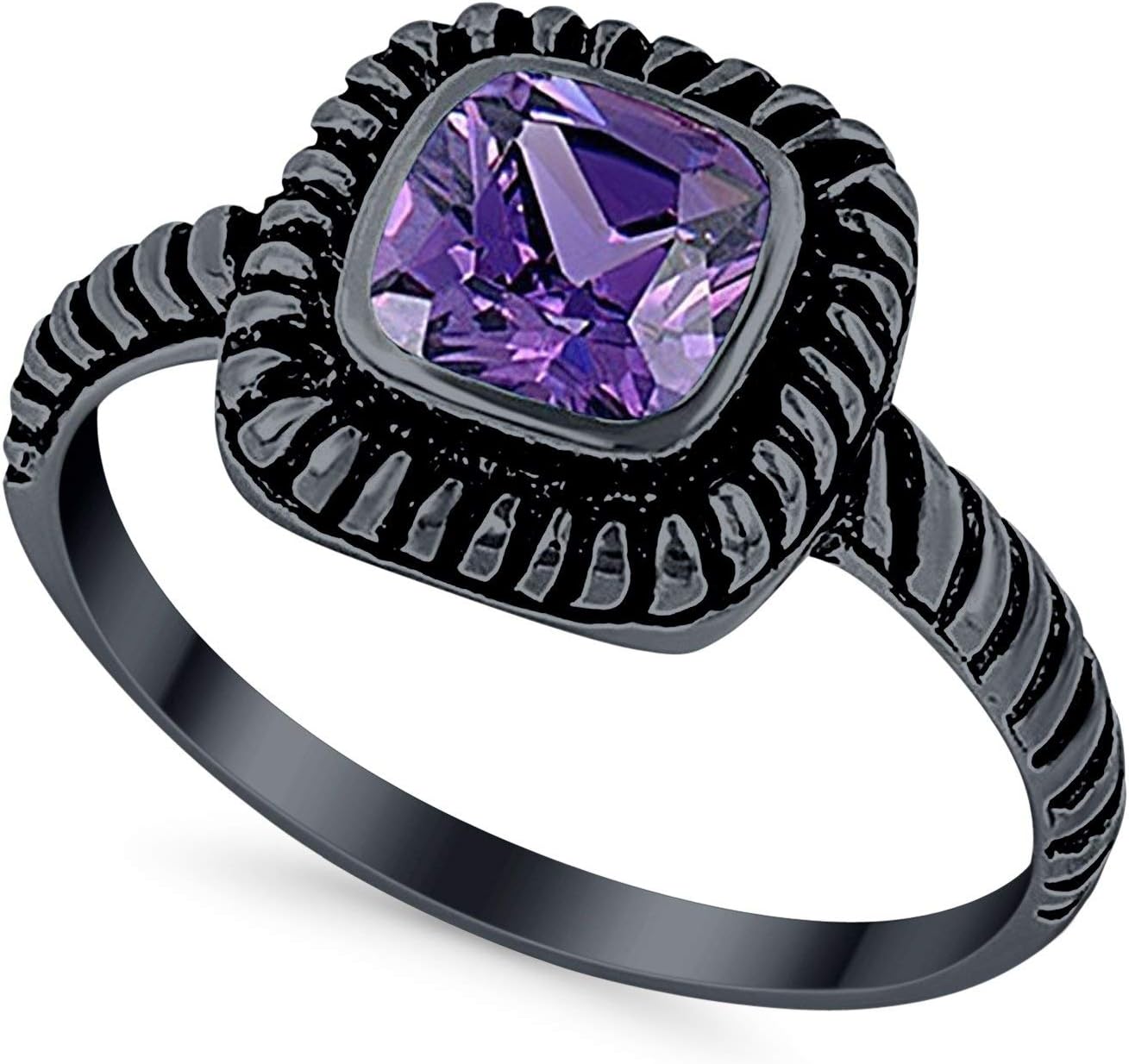 Blue Apple Co. Art Deco Ring 8mm Princess Cut Cubic Zirconia Oxidized Rope Vintage Style Solitaire Ring Statement Wedding Engagement Rings For Women 925 Sterling Silver Gift For Special Occasion