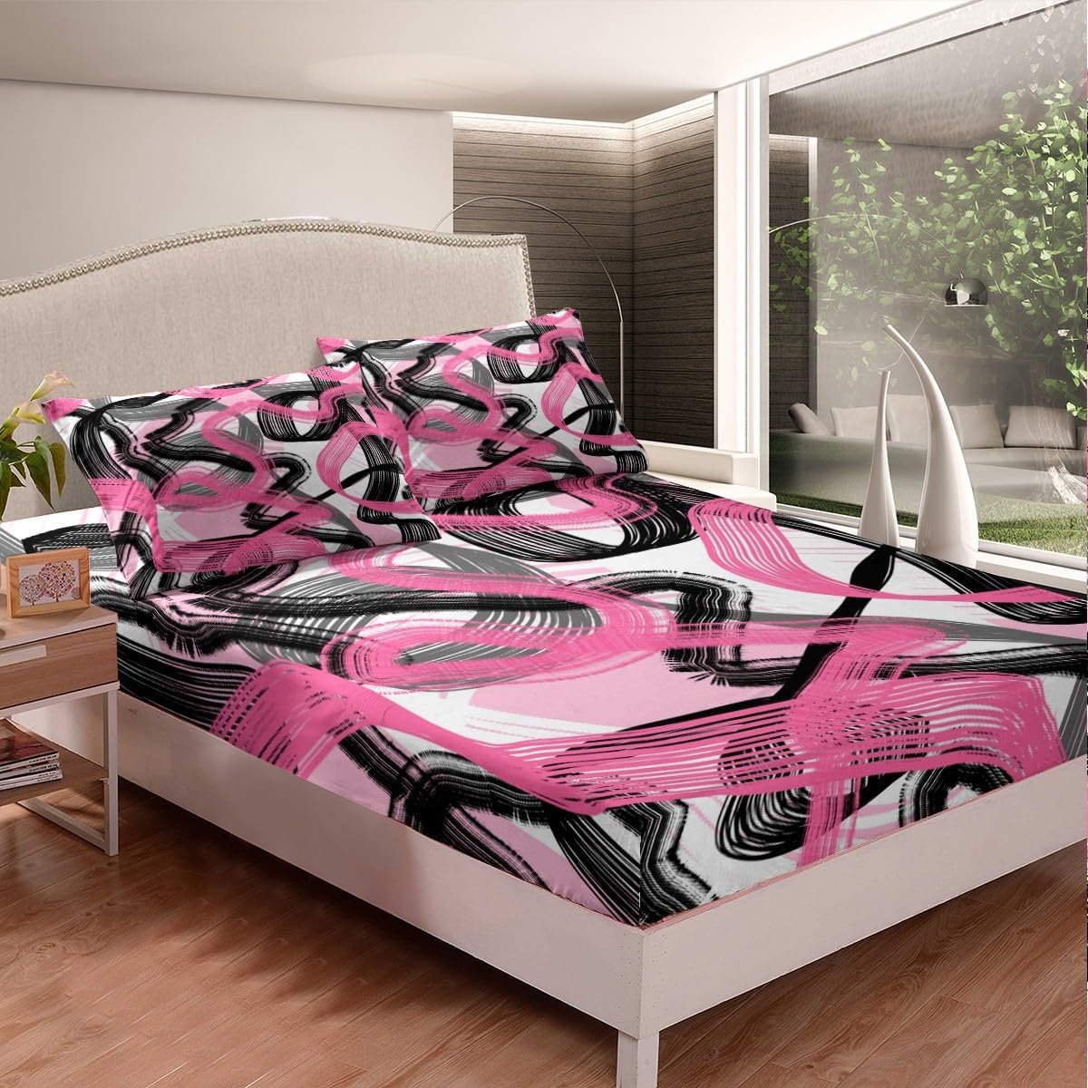 Feelyou Hot Pink Camouflage Bed Sheet Set Boys Girls Twin Size Camo Wild Fitted Sheet for Kids Women Men Wild Hunting Bedding Set Military Style Bed Cover Room Decor