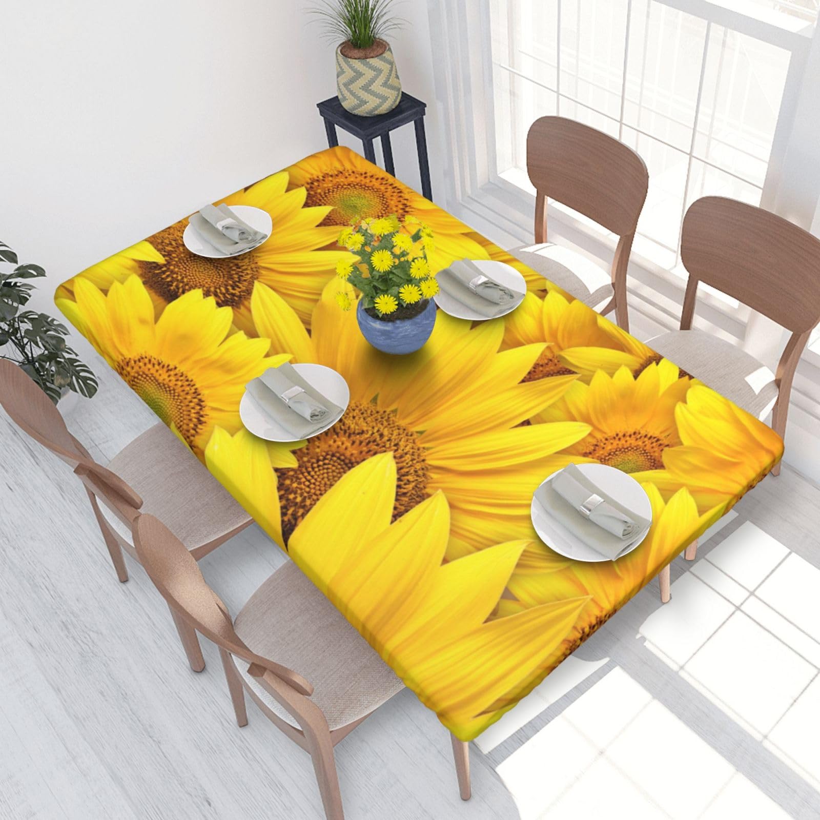 BNVSADC Sunflowers Pattern Printed 4FT Tablecloth 122x76 CM Polyester Kitchen Water Resistant Table Cloth Dining Table Decoration Table Covers